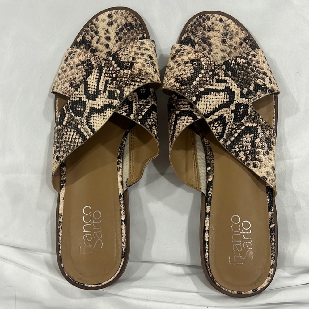 Franco Sarto cross band snake skin sandal